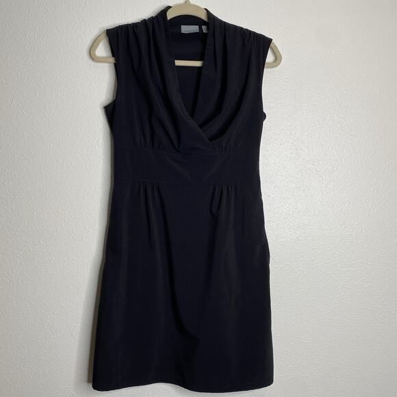 Athleta Dahlia Dress Faux Wrap Sleeveless Pockets A-Line‎ Casual Classic Black 2 - Picture 1 of 7
